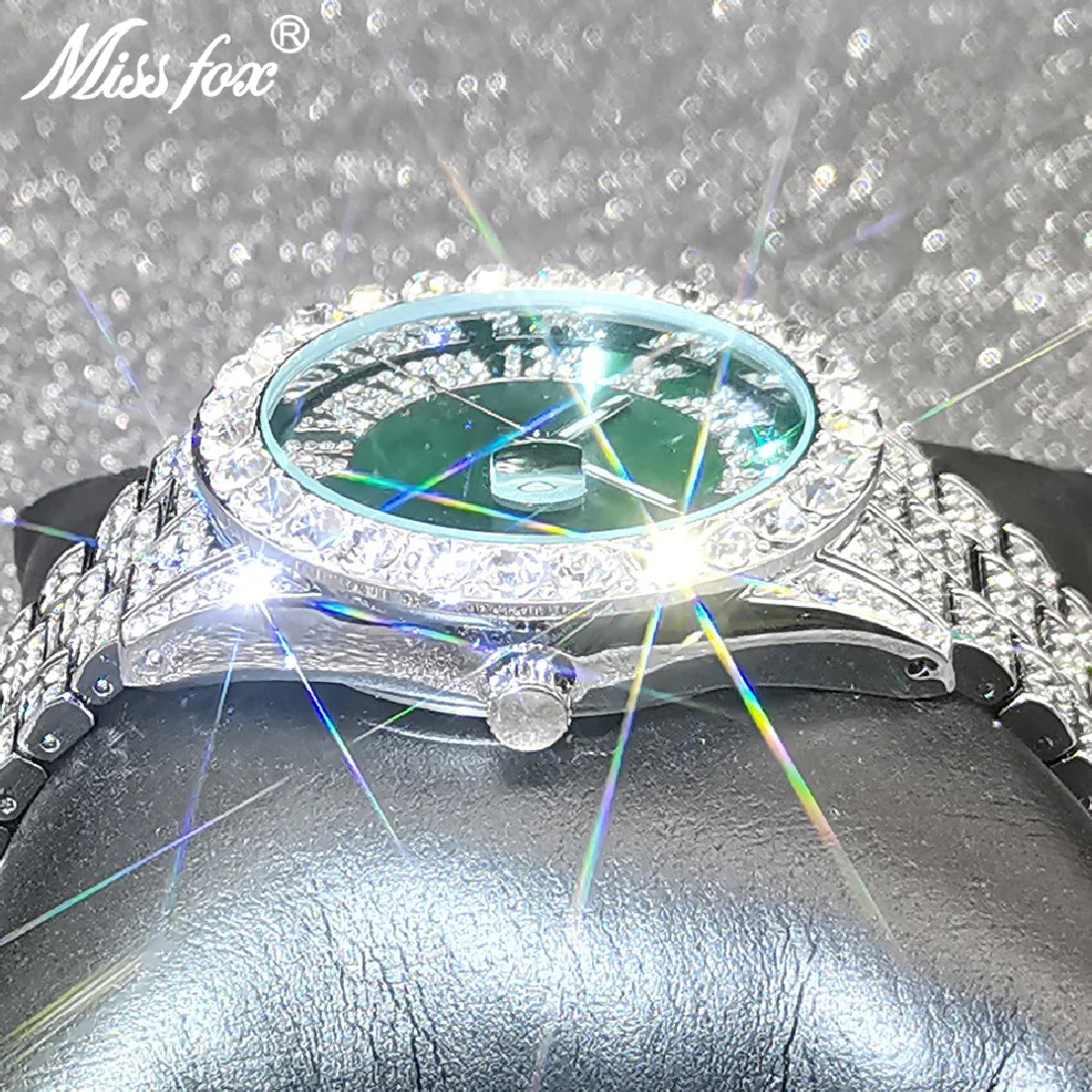 Hip Hop New Men Iced Out Watches Luxury Modern European Quartz Wristwatches Green Dropshipping Moissanite Male Jewelry Clocks