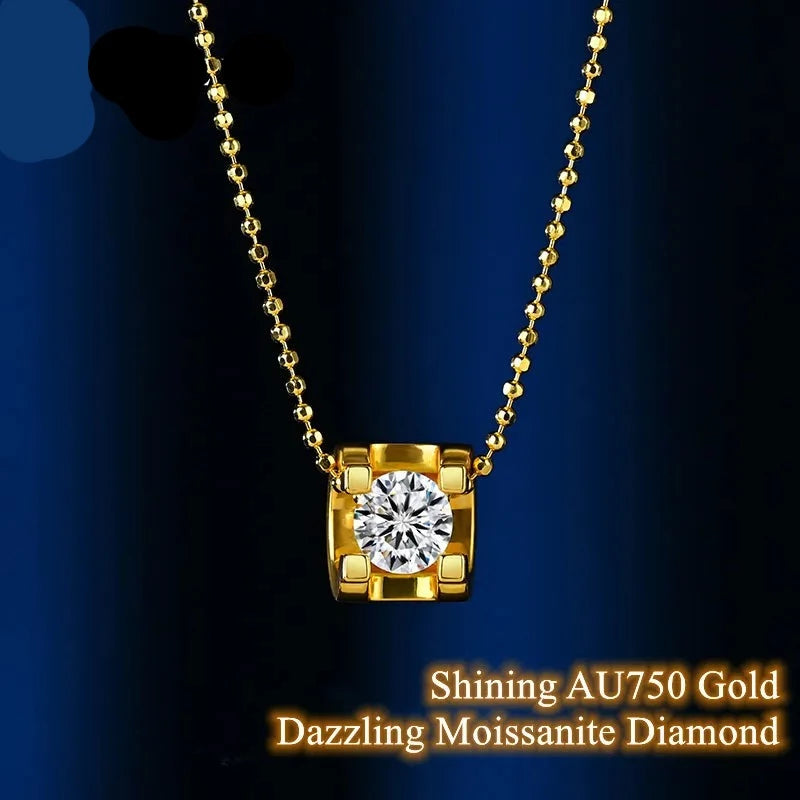 Real 18K Gold Authentic AU750 Pendant Necklace Earrings Moissanite Diamond Shining Gift Fine Jewelry For Woman Wife