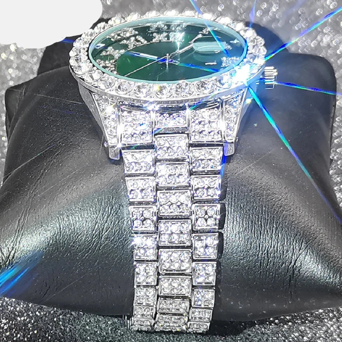 Hip Hop New Men Iced Out Watches Luxury Modern European Quartz Wristwatches Green Dropshipping Moissanite Male Jewelry Clocks