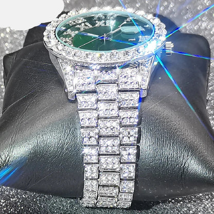 Hip Hop New Men Iced Out Watches Luxury Modern European Quartz Wristwatches Green Dropshipping Moissanite Male Jewelry Clocks